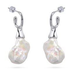 Серьги Барокко (жемчуг белый 23мм; покрытие родий), Есть комплект