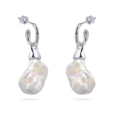 Серьги Барокко (жемчуг белый 23мм; покрытие родий), Есть комплект