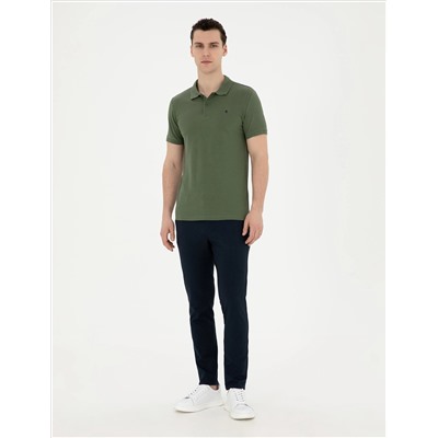 Haki Slim Fit %100 Pamuk Polo Yaka Basic Tişört