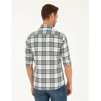 Su Yeşili Ekose Slim Fit Uzun Kollu Gömlek