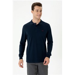 Erkek Lacivert Polo Yaka Basic Sweatshirt