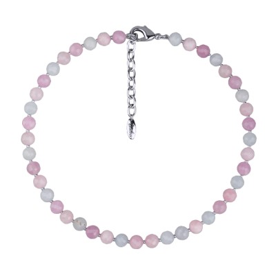 Колье Селена (аметист, аквамарин 8мм микс; покрытие родий) 40-45см, Есть комплект