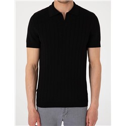 Siyah Slim Fit  %100 Pamuk Polo Yaka Triko Tişört
