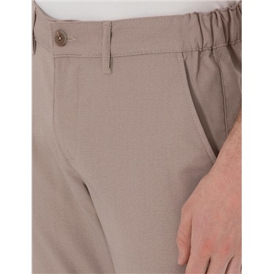 Koyu Bej Slim Fit Beli Lastikli Kanvas Pantolon