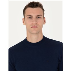 Açık Lacivert Slim Fit Çeyrek Yaka Basic Triko Kazak