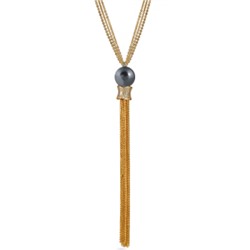 Кулон (Майорка темно-серая 16мм, белый фианит; покрытие золото) 85-90см, Есть комплект