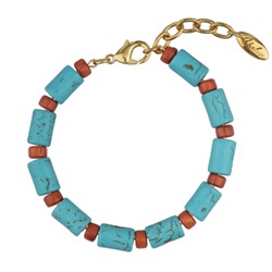 Браслет Селена (бирюза 10мм, коралл 3мм; покрытие золото) 18-21см, Есть комплект