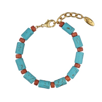 Браслет Селена (бирюза 10мм, коралл 3мм; покрытие золото) 18-21см, Есть комплект