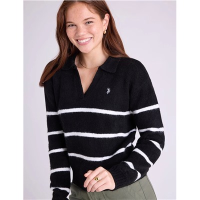 JOHNNY COLLAR THIN STRIPE SWEATER