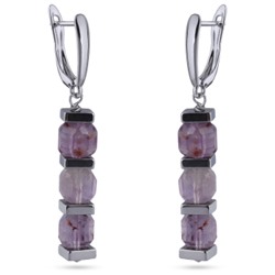 Серьги Селена (аметист 8мм; покрытие родий), Есть комплект