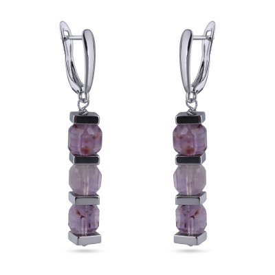 Серьги Селена (аметист 8мм; покрытие родий), Есть комплект