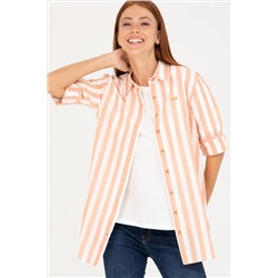 Kadın Kiremit Keten Görünümlü Uzun Kollu Gömlek