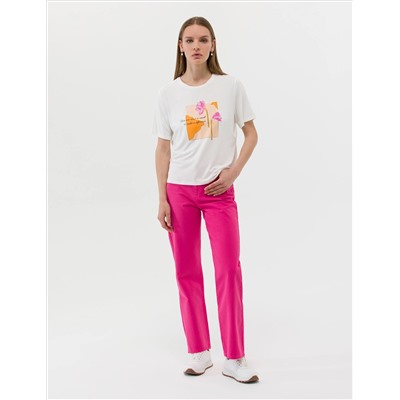 Fuşya High Waist Flare Fit Jean Pantolon