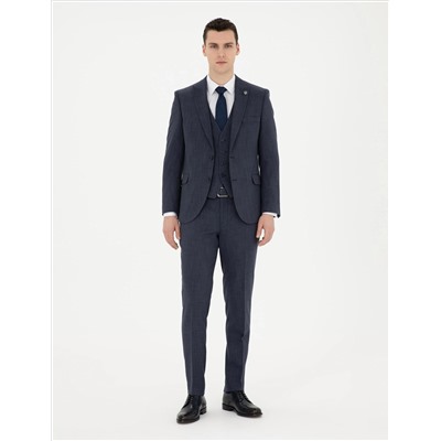 Lacivert Ekstra Slim Fit Yelekli Takım Elbise