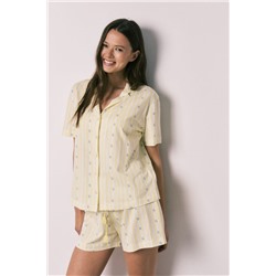 Pijama corto camisero algodón amarillo