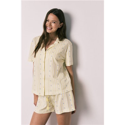 Pijama corto camisero algodón amarillo