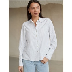 Блузка свободного силуэта в тонкую полоску из эластичного хлопка с добавлением льна