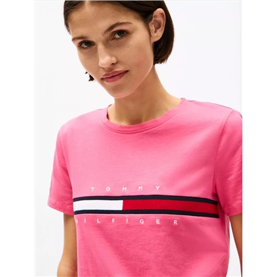 Embroidered Flag Stripe Logo T-Shirt