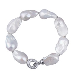 Браслет Барокко (жемчуг 15-25мм белый, фианит; покрытие родий) 21см, Есть комплект