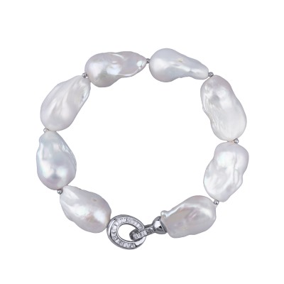 Браслет Барокко (жемчуг 15-25мм белый, фианит; покрытие родий) 21см, Есть комплект