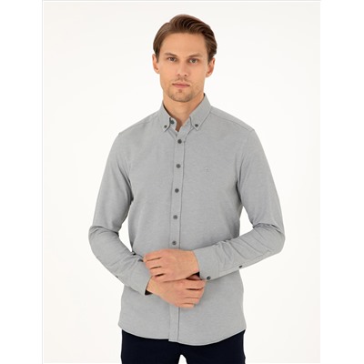 Haki Oxford Slim Fit Uzun Kollu Gömlek