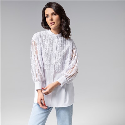 Рубашка комбинированная с вышивкой, Вне конкуренции (white snow)