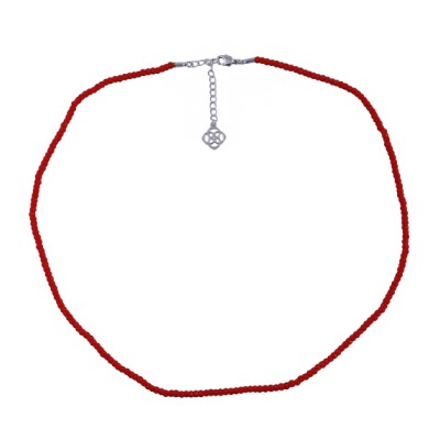 Колье 45-50см (шпинель 3мм алая; покрытие родий)