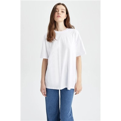 Defacto Oversize Fit Bisiklet Yaka Kısa Kollu %100 Pamuk Tişört V4136AZ22SP