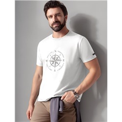 Футболка полуприлегающего кроя с принтом из премиального хлопка