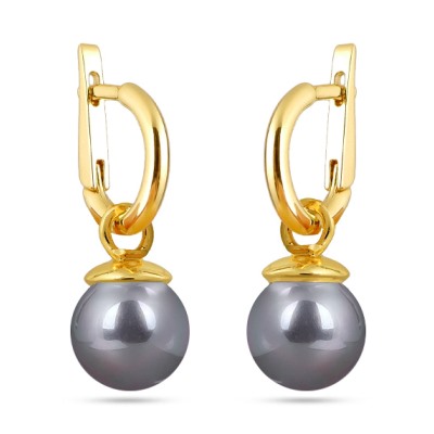 Серьги (Майорка 12мм серо-голубая; покрытие золото), Есть комплект