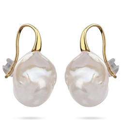 Серьги Барокко (жемчуг белый 23мм; покрытие золото), Есть комплект