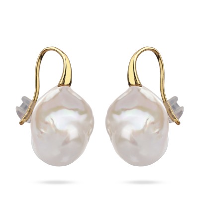 Серьги Барокко (жемчуг белый 23мм; покрытие золото), Есть комплект