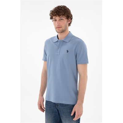 Erkek Slim Fit Polo Yaka Mavi Basic Tişört