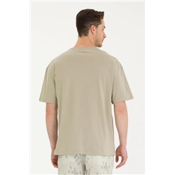 Erkek Haki Oversize Bisiklet Yaka Tişört