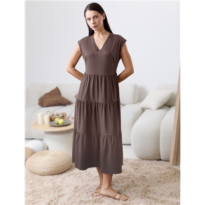 Ярусное платье А силуэта с V вырезом из 100% премиального хлопка