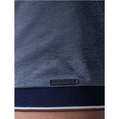 Футболка поло с воротником на пуговицах из полотна пике с меланжевым плетением с эластаном