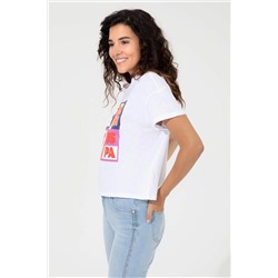 Kadın Mavi Bisiklet Yaka Crop Tişört