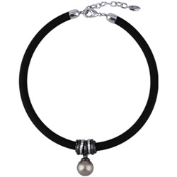 Колье Гевея (Майорка 16мм серо-голубая, каучук черный; родий, черный родий) 45см, Есть комплект