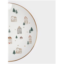 Тарелка закусочная, 19 см, фарфор N, бело-золотистая, Домики и ели, Townlet