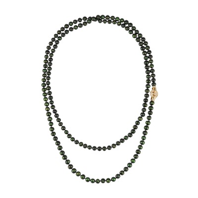 Колье (жемчуг зеленый 8-9мм, фианит; покрытие золото) 140см