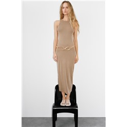 WASHED-EFFECT RIBBED FITTED DRESS