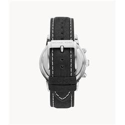Michael Kors Hutton Chronograph Black Leather Watch