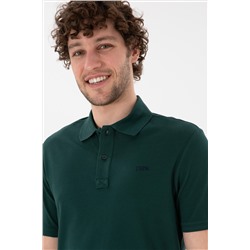Erkek Regular Fit Polo Yaka Koyu Yeşil Basic Tişört
