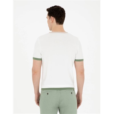 Beyaz Slim Fit Bisiklet Yaka Triko Tişört