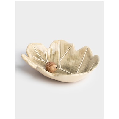 Блюдо, 20х17 см, керамика, зеленое, Еж на листе, Autumn forest