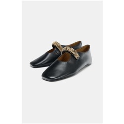 LEATHER BALLET FLATS WITH METAL STRAP
