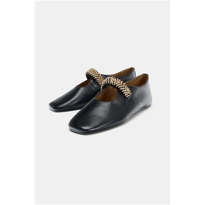 LEATHER BALLET FLATS WITH METAL STRAP