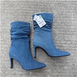 Bershk*a, трендовые полусапоги из денима с острым носком на высоком каблуке