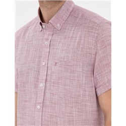 Bordo Keten Görünümlü Regular Fit Kısa Kollu Gömlek