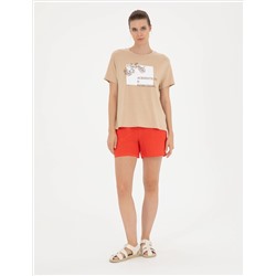 Nar Çiçeği Keten Comfort Fit Bermuda Şort